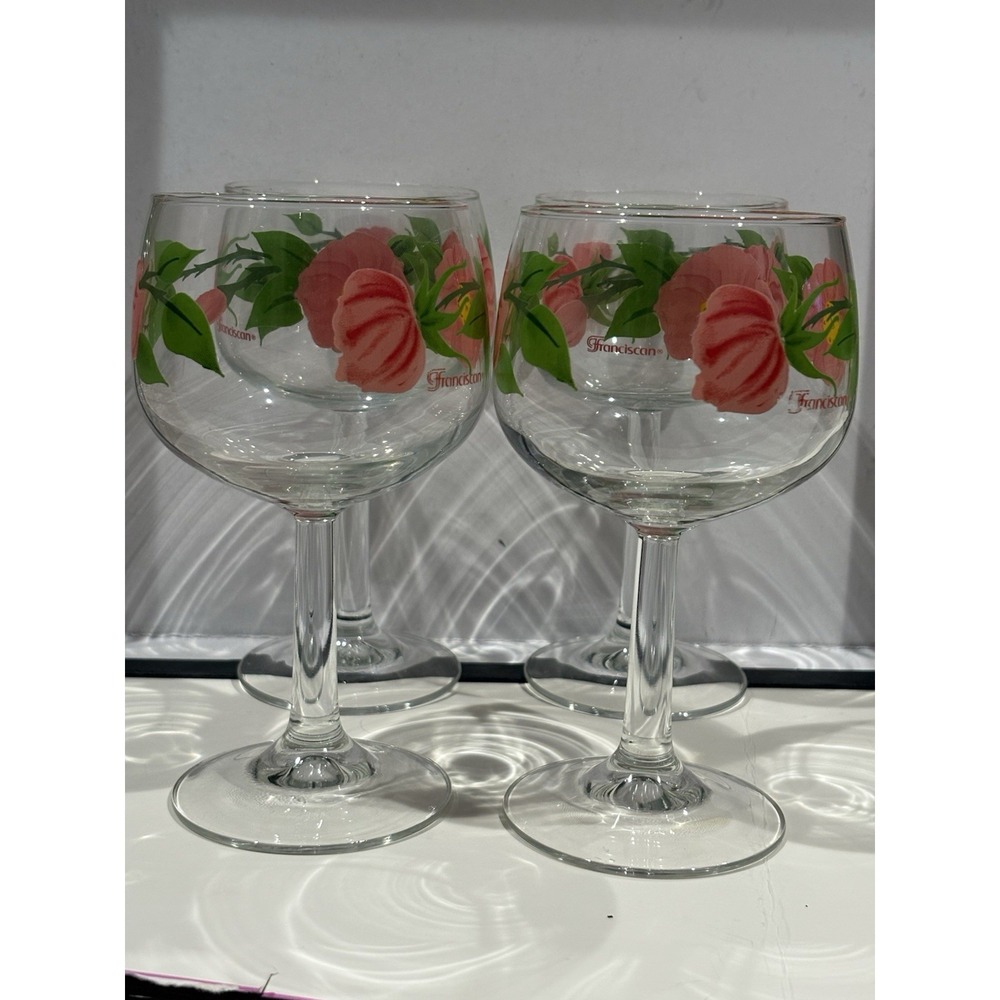 (4) Vintage FRANCISCAN DESERT ROSE 12 oz. Wine Glasses GOBLETS 6 3/8" MINT